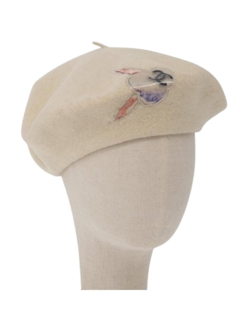 CHANEL Hat Wool Ivory CC